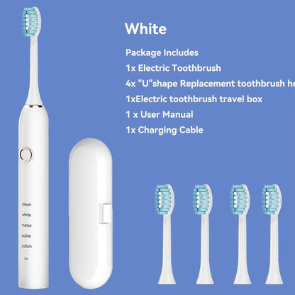 Rechargeable Sonic Electric Toothbrush  5 Modes 3 Intensity Levels  4 Replacement Brush Heads With  7