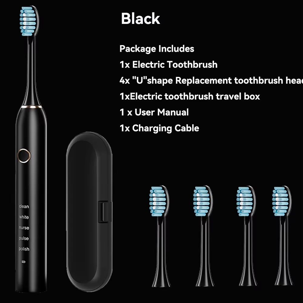 Rechargeable Sonic Electric Toothbrush  5 Modes 3 Intensity Levels  4 Replacement Brush Heads With  8