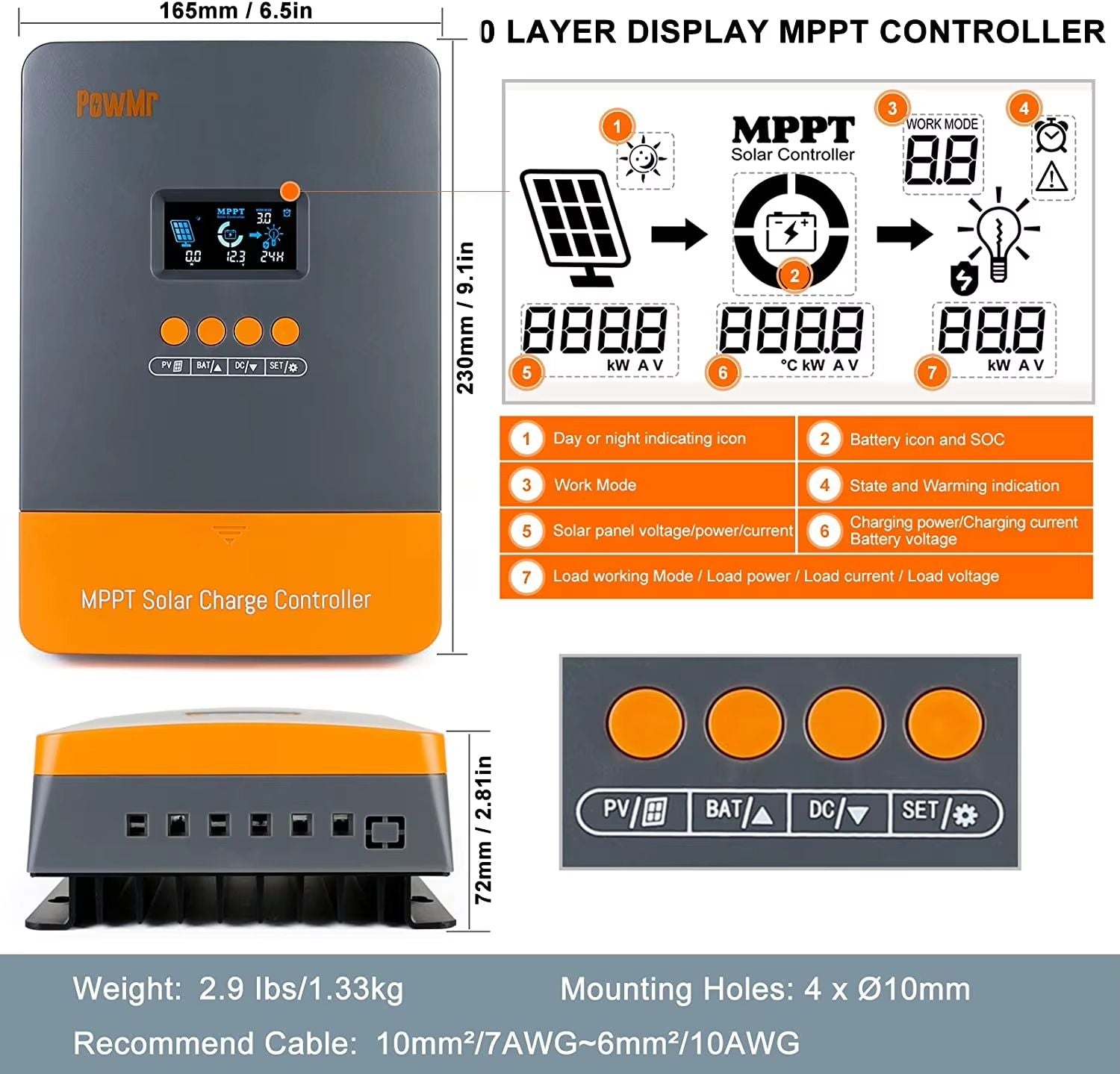 PowMr MPPT Solar Charge Controller  60A 12V24V36V48V Auto Regulator With LCD Display For Lithium Ba 1