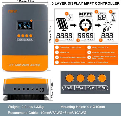 PowMr MPPT Solar Charge Controller  60A 12V24V36V48V Auto Regulator With LCD Display For Lithium Ba 1