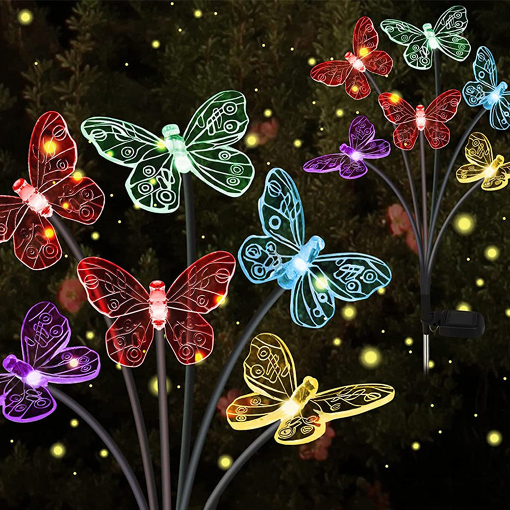 Waterproof Solar LED Lights Outdoor Garden Butterfly Sunlight Lamp with Heads for Lawn Landscape & Home Decoration