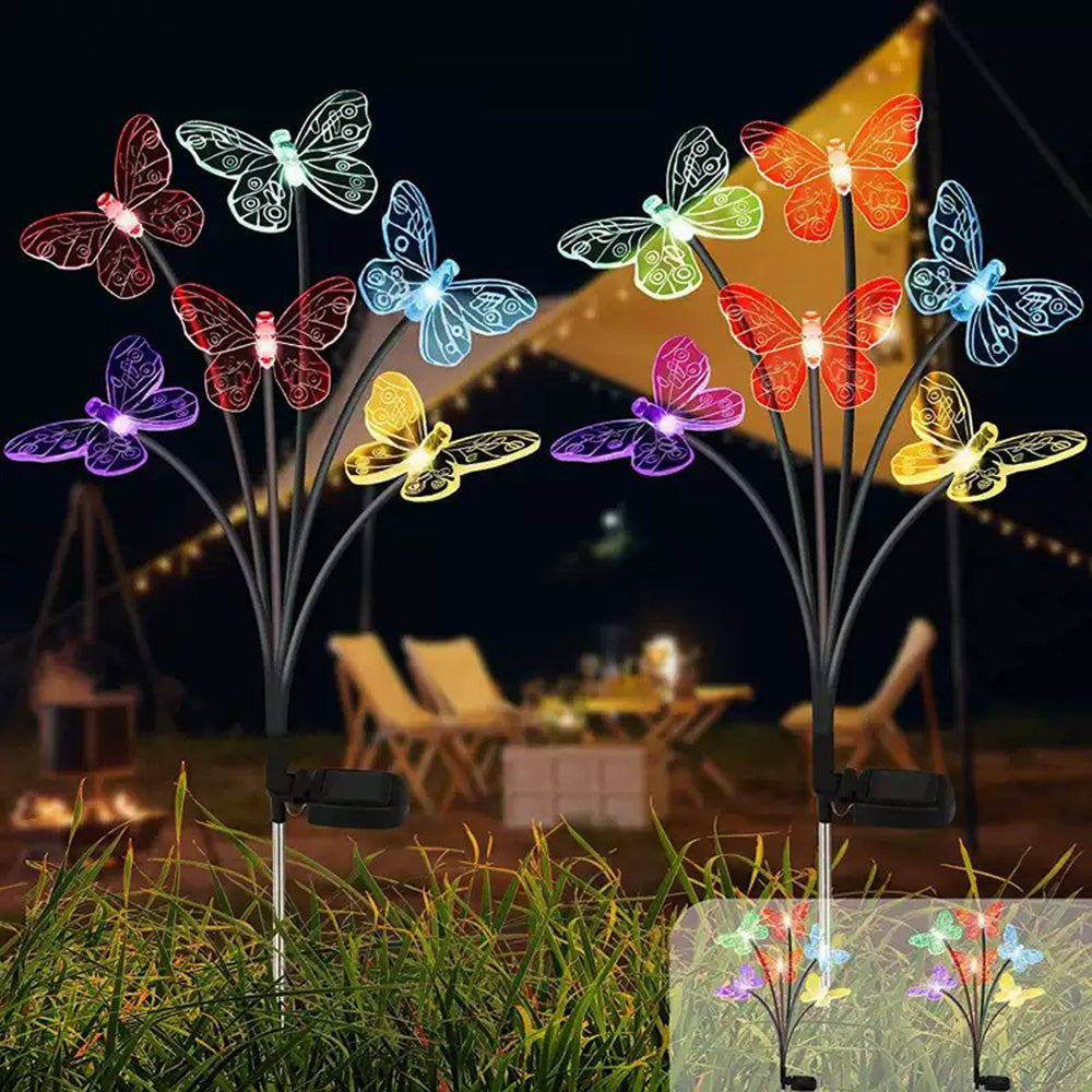Waterproof Solar LED Lights Outdoor Garden Butterfly Sunlight Lamp with Heads for Lawn Landscape & Home Decoration