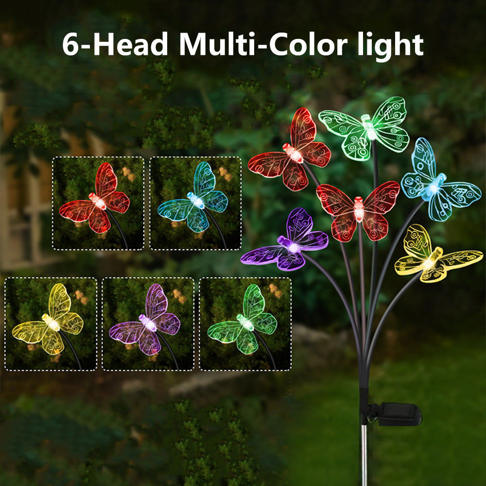Waterproof Solar LED Lights Outdoor Garden Butterfly Sunlight Lamp with Heads for Lawn Landscape & Home Decoration