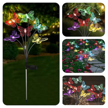Waterproof Solar LED Lights Outdoor Garden Butterfly Sunlight Lamp with Heads for Lawn Landscape & Home Decoration