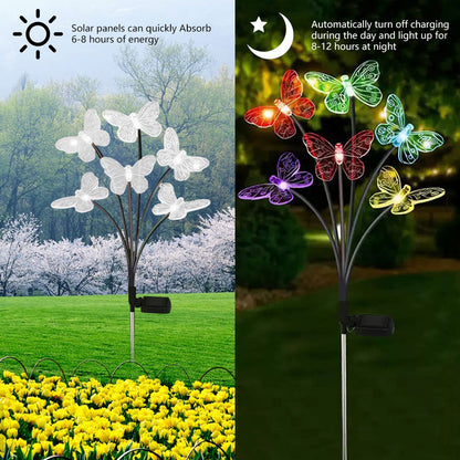 Waterproof Solar LED Lights Outdoor Garden Butterfly Sunlight Lamp with Heads for Lawn Landscape & Home Decoration