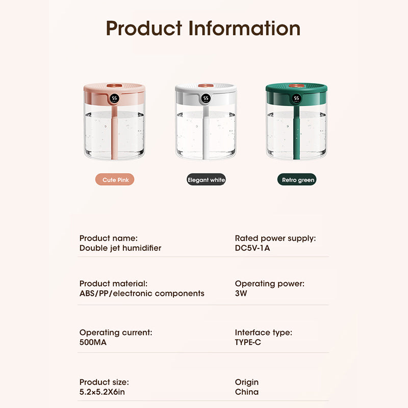 Niye Hotselling Double Nozzle Air Humidifier with LCD Display, Large Capacity Aroma Essential Oil Diffuser for Bedroom