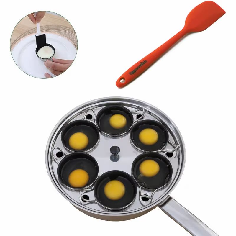 Stainless Steel Egg Poacher Pan – 6-Cup Nonstick Poached Egg Maker with Silicone Cups & Spatula