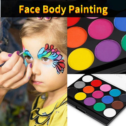 15Colors Face Painting Kit Body Makeup, Non Toxic Paint Oil with Brush for Fancy Dress, Halloween Christmas Party