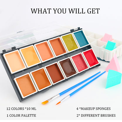 Depvision Alcohol Activated Face Paint, SFX Makeup 12 Color Palette, Waterproof Special Effects Bruise Kit for Artists