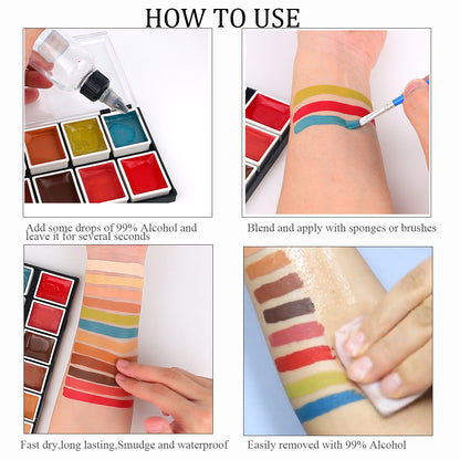 Depvision Alcohol Activated Face Paint, SFX Makeup 12 Color Palette, Waterproof Special Effects Bruise Kit for Artists