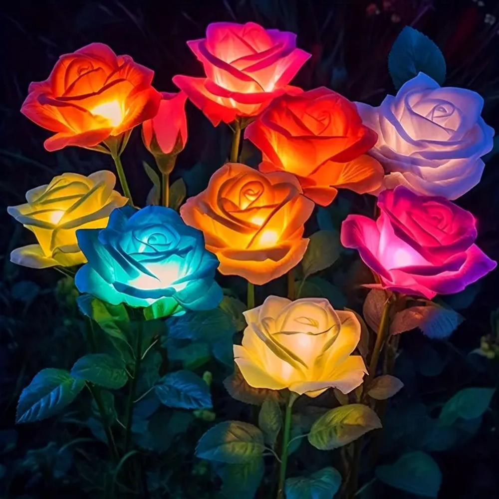 Outdoor Solar Lights Decorative Rose Flower Garden Lamp Heads Lawn Light for Patio, Yard & Garden Decor