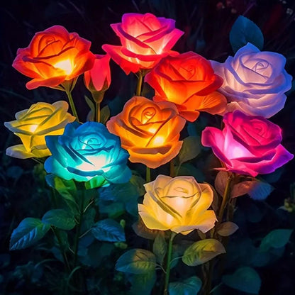 Outdoor Solar Lights Decorative Rose Flower Garden Lamp Heads Lawn Light for Patio, Yard & Garden Decor