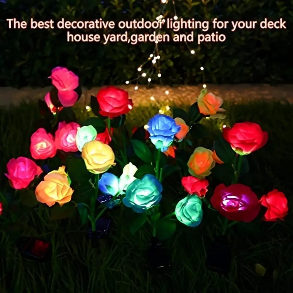 Outdoor Solar Lights Decorative Rose Flower Garden Lamp Heads Lawn Light for Patio, Yard & Garden Decor