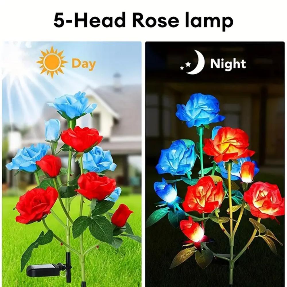 Outdoor Solar Lights Decorative Rose Flower Garden Lamp Heads Lawn Light for Patio, Yard & Garden Decor