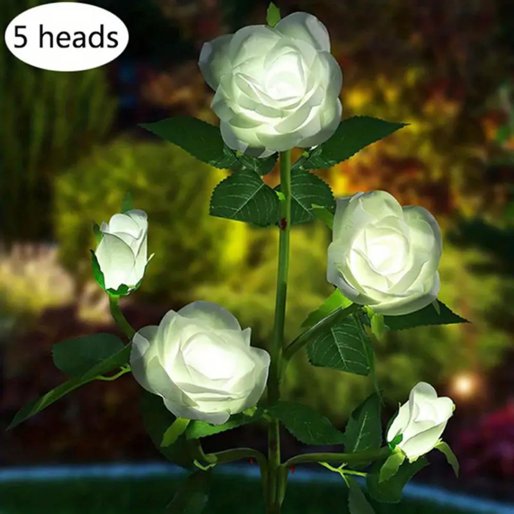 Outdoor Solar Lights Decorative Rose Flower Garden Lamp Heads Lawn Light for Patio, Yard & Garden Decor