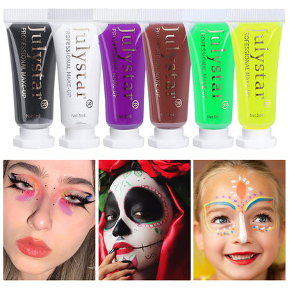 Fluorescent Body Painting Pigments 6 Colors Safe Non Toxic Glow Paint For Face Body Halloween Party 2