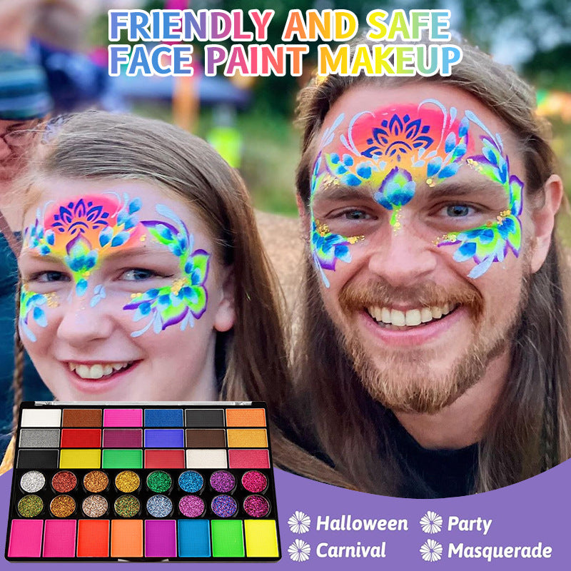 42 Colors UV Neon Face Paint Set, Fluorescent Glitter Art Makeup, Water Soluble Body Painting for Party Festivals Hallow