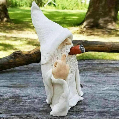 Funny White Beard Old Man Smoking Statue Resin Garden Gnome Ornament With Middle Finger  Scissors H 2