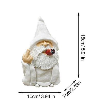 Funny White Beard Old Man Smoking Statue Resin Garden Gnome Ornament With Middle Finger  Scissors H 5