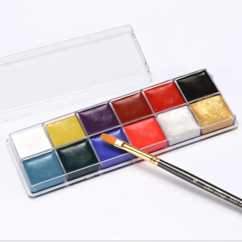 12 Color Face Body Art Painting Palette, Body Painting Drama Clown Makeup, Halloween Christmas Party Makeup Tools