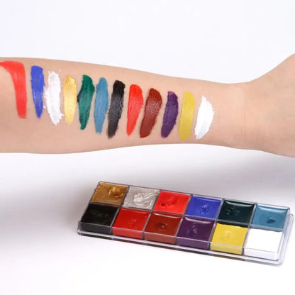 12 Color Face Body Art Painting Palette Body Painting Drama Clown Makeup Halloween Christmas Party  2