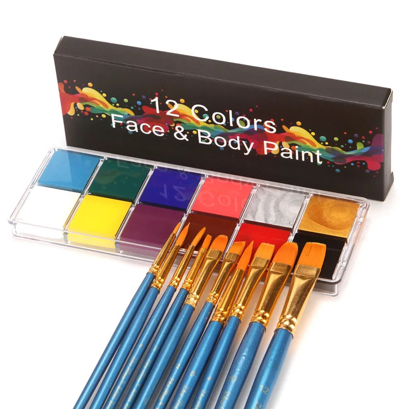 12 Color Face Body Art Painting Palette Body Painting Drama Clown Makeup Halloween Christmas Party  3