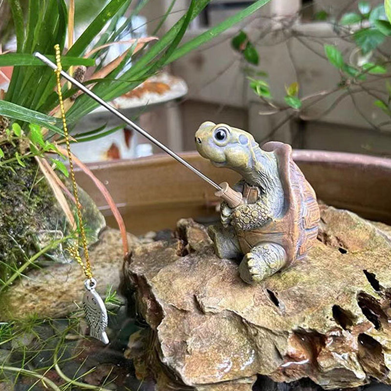 Resin Turtle Figurine Creative Rope Fishing Turtle Statue Cute Simulation Animal Sculpture Ornament 2