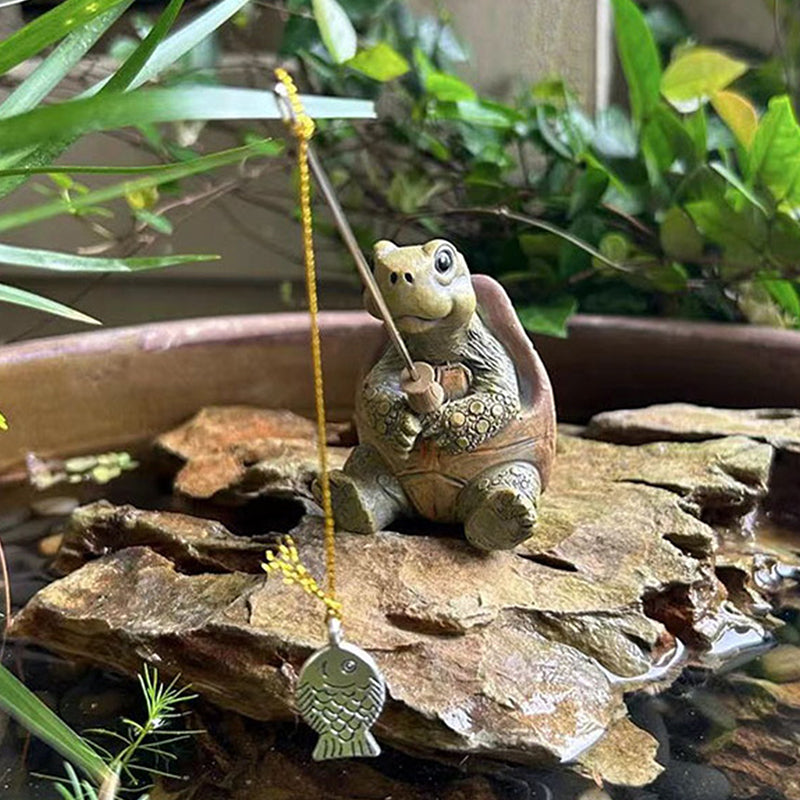 Resin Turtle Figurine Creative Rope Fishing Turtle Statue Cute Simulation Animal Sculpture Ornament 1