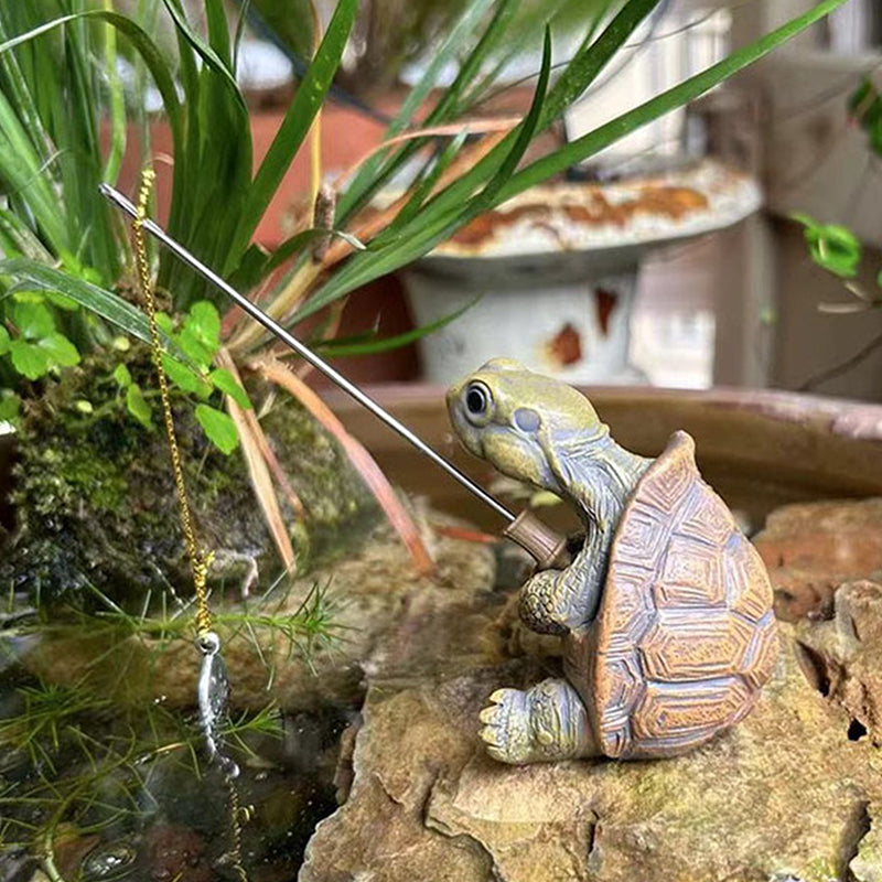 Resin Turtle Figurine Creative Rope Fishing Turtle Statue Cute Simulation Animal Sculpture Ornament 3