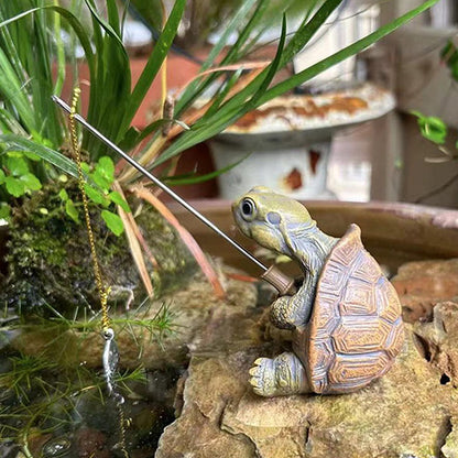 Resin Turtle Figurine Creative Rope Fishing Turtle Statue Cute Simulation Animal Sculpture Ornament 3