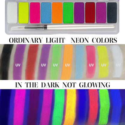 Professional Neon Face Paint and Body Paint, 9 Fluorescent Colors Makeup, UV Facial Paint Glow in the Dark