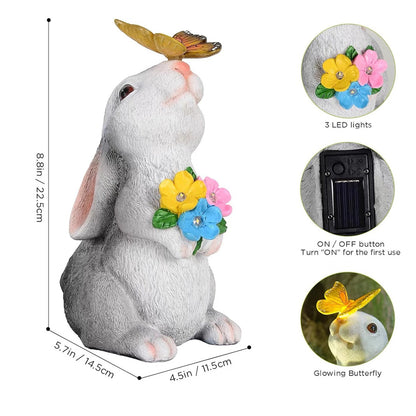 Resin Solar Bunny Statue Garden Decor With LED Butterfly Light Outdoor Animal Figurine Sculpture Fo 7