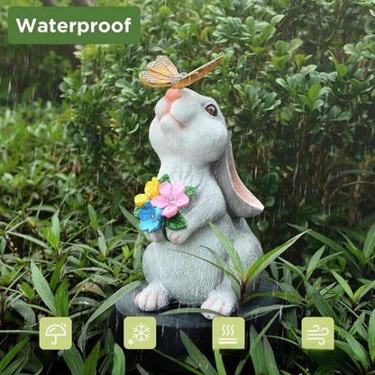Resin Solar Bunny Statue Garden Decor With LED Butterfly Light Outdoor Animal Figurine Sculpture Fo 3