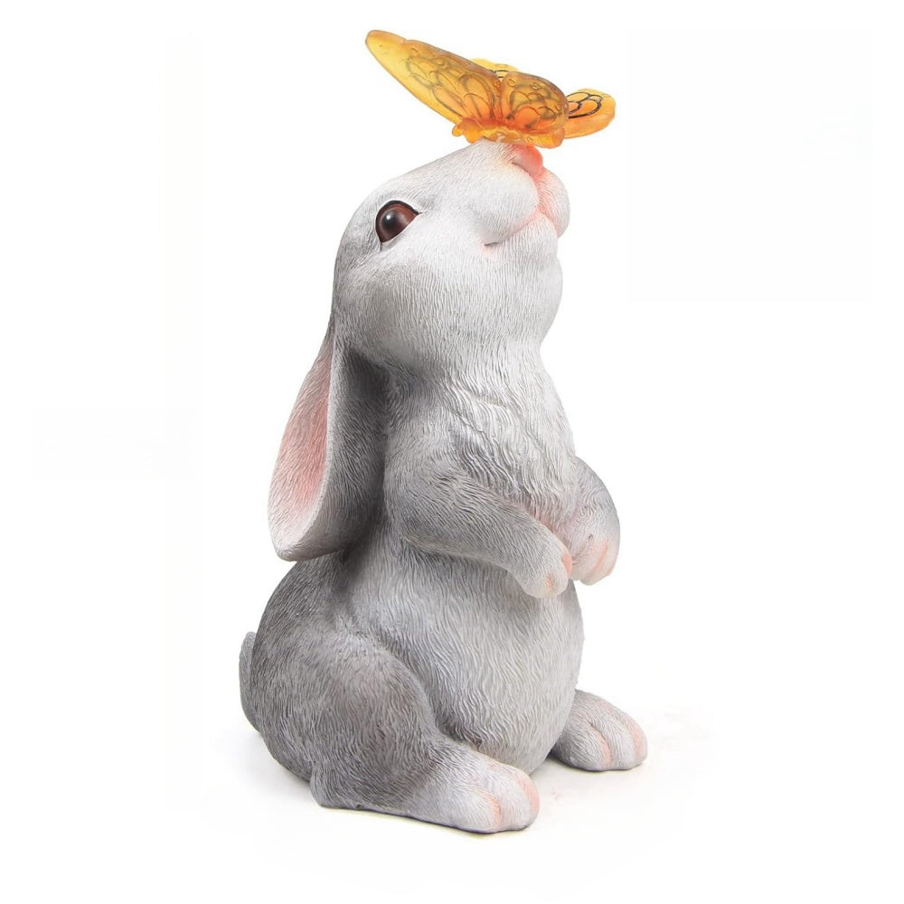 Resin Solar Bunny Statue Garden Decor With LED Butterfly Light Outdoor Animal Figurine Sculpture Fo 6