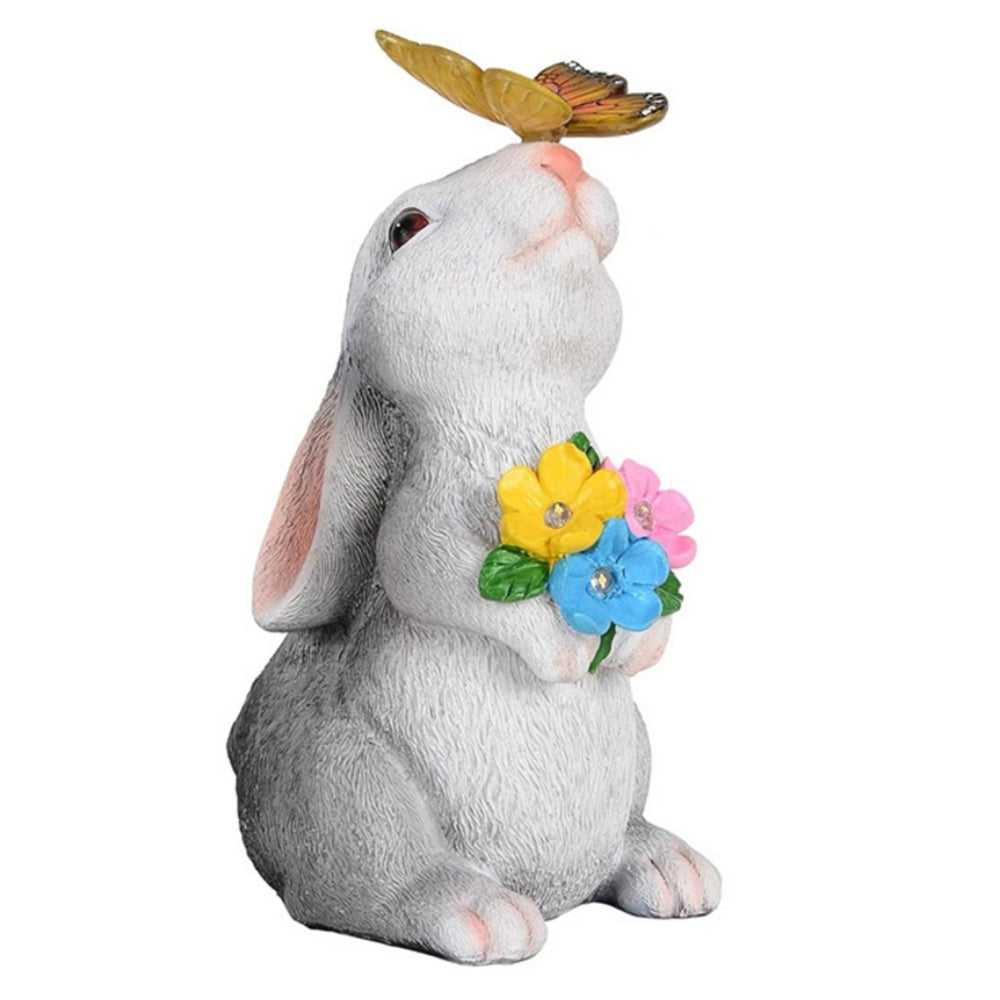 Resin Solar Bunny Statue Garden Decor With LED Butterfly Light Outdoor Animal Figurine Sculpture Fo 5