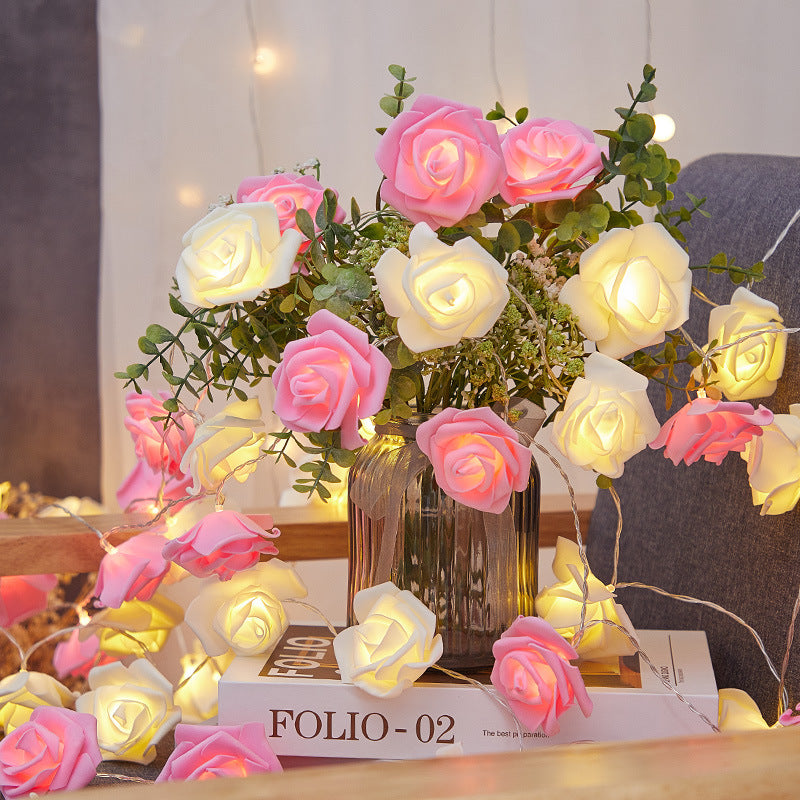 Romantic Lights LED Rose String Lights White & Pink for Bedroom, Garden & Party Decoration Night Light