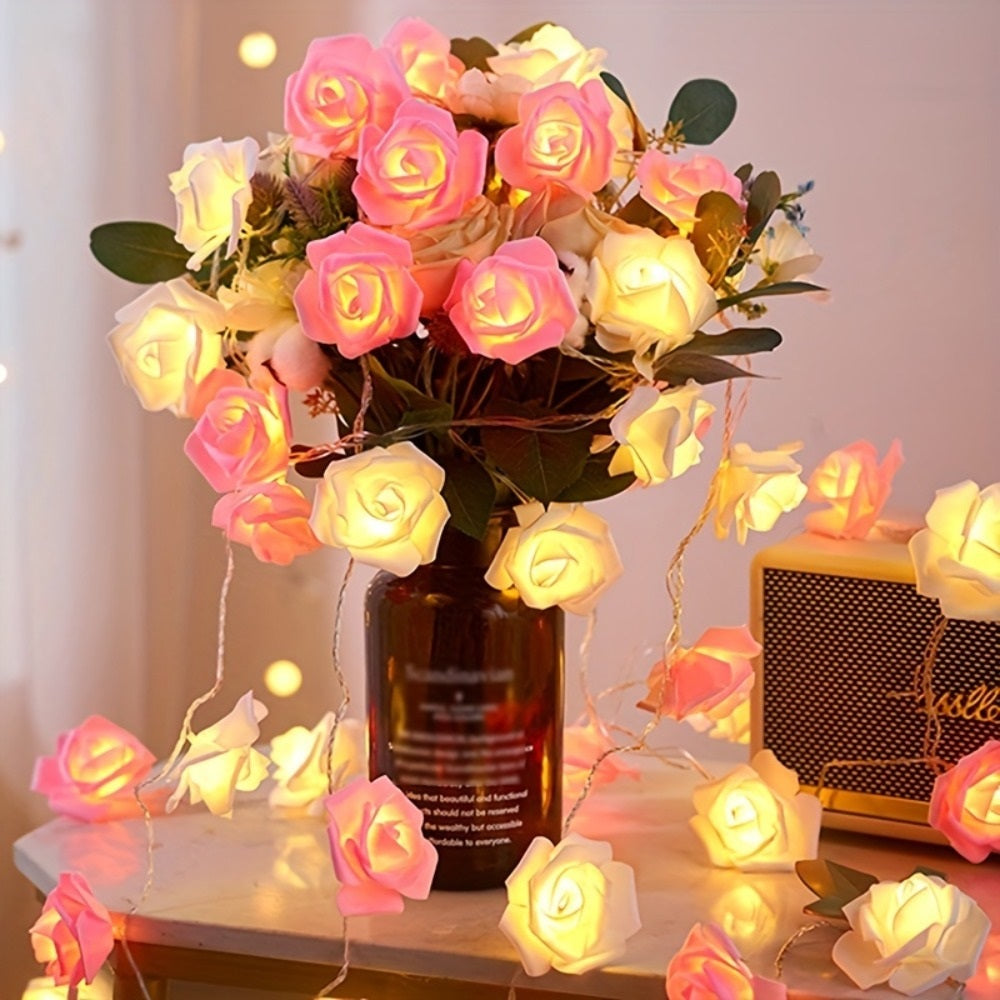 Romantic Lights LED Rose String Lights White & Pink for Bedroom, Garden & Party Decoration Night Light