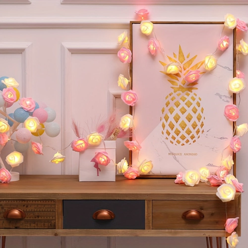 Romantic Lights LED Rose String Lights White & Pink for Bedroom, Garden & Party Decoration Night Light