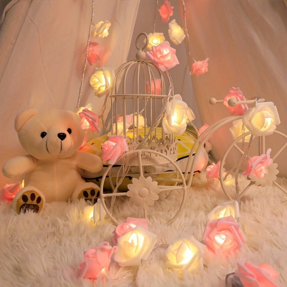 Romantic Lights LED Rose String Lights White & Pink for Bedroom, Garden & Party Decoration Night Light