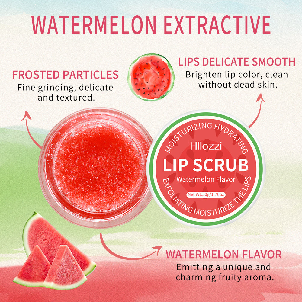 Hllozzi 50g Lip Scrub Jojoba Oil Vitamin C, Hydrating Moisturizing, Gentle Non Irritating Lip Exfoliator Watermelon
