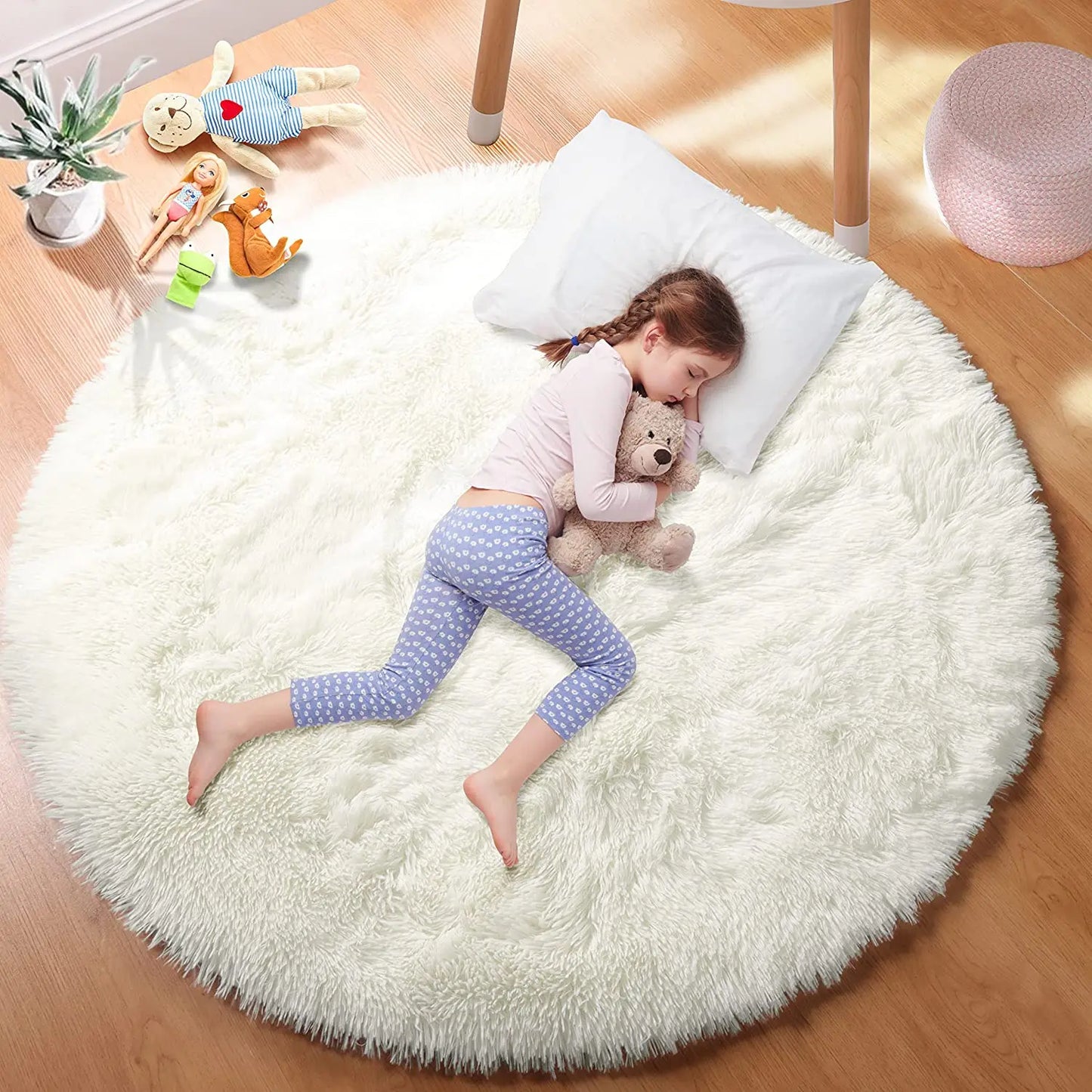 Fluffy White Round Rug Mat Super Soft Plush Carpets For Bedroom Living Room Kid Room Salon Thick Pi 1