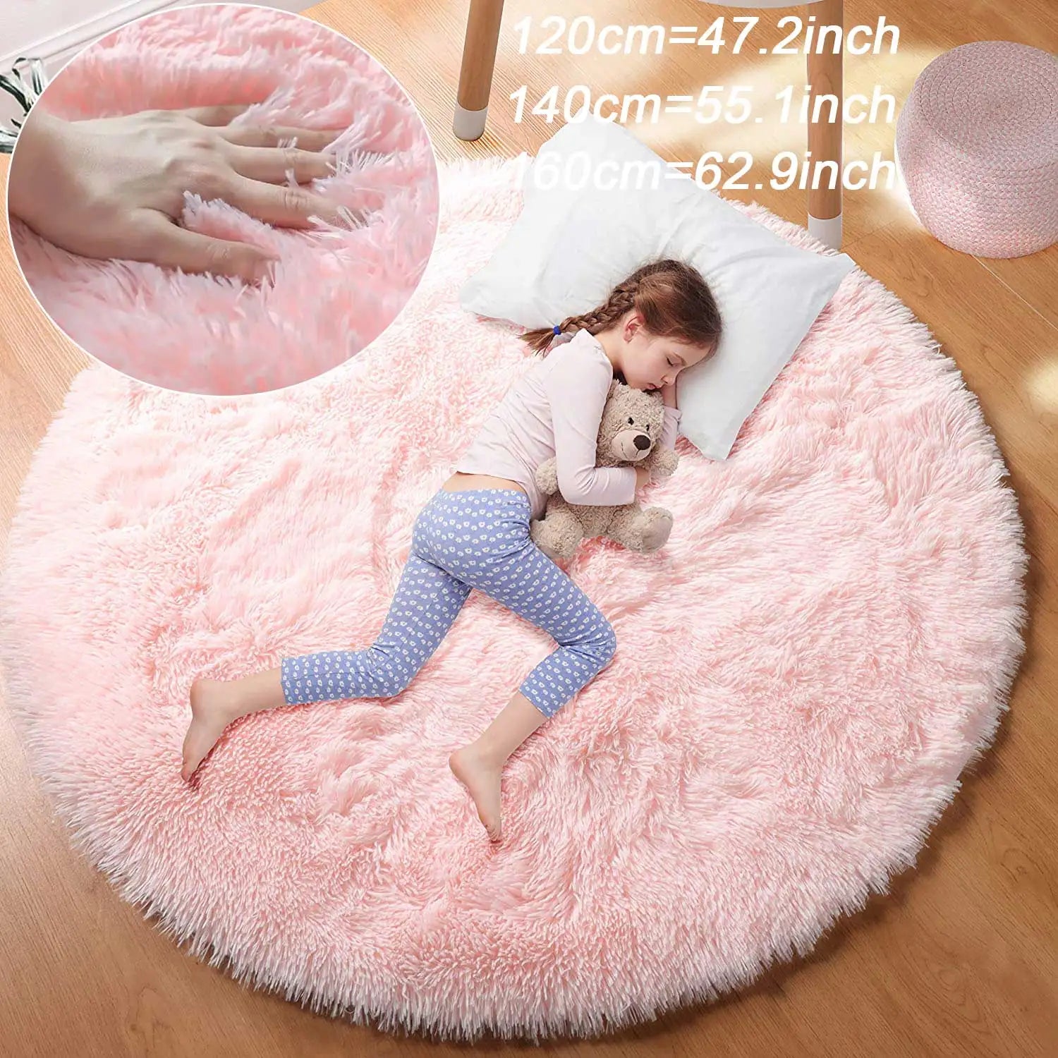 Fluffy White Round Rug Mat, Super Soft Plush Carpets for Bedroom, Living Room, Kid Room, Salon, Thick Pile Modern Home