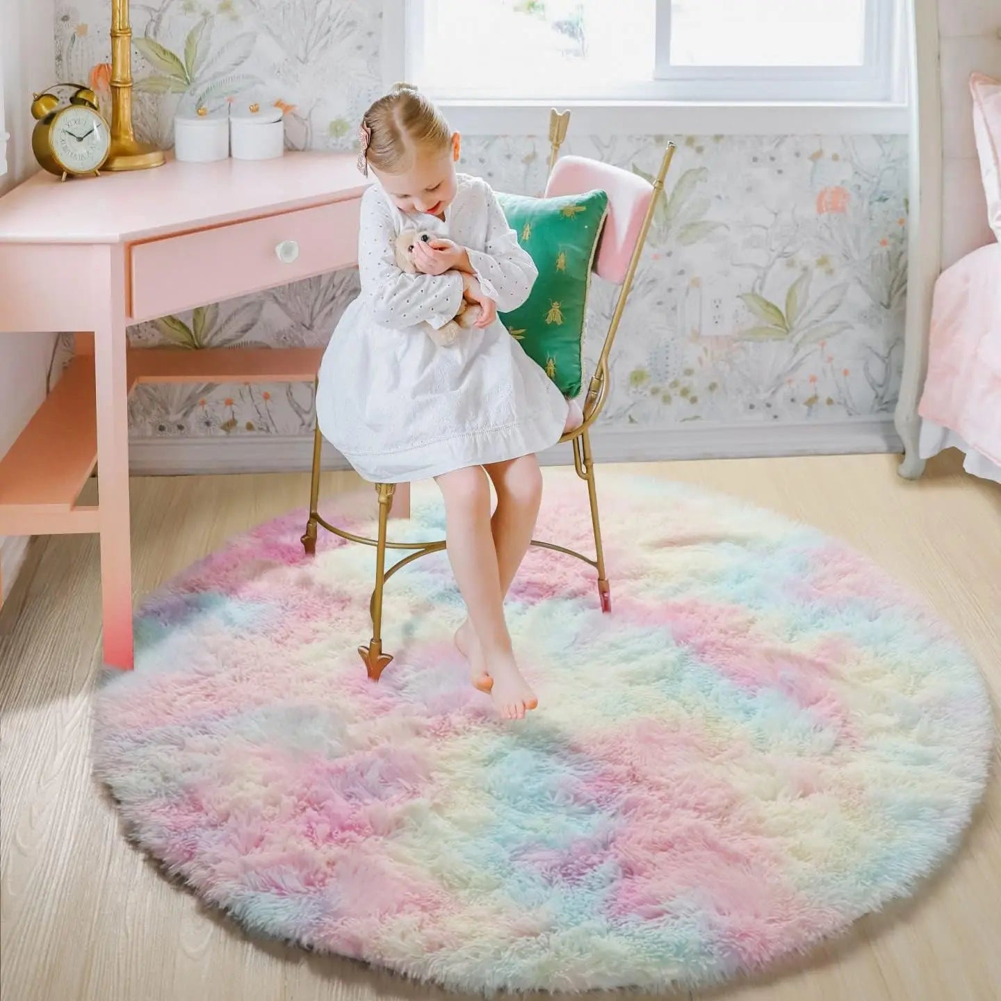 Fluffy White Round Rug Mat Super Soft Plush Carpets For Bedroom Living Room Kid Room Salon Thick Pi 8