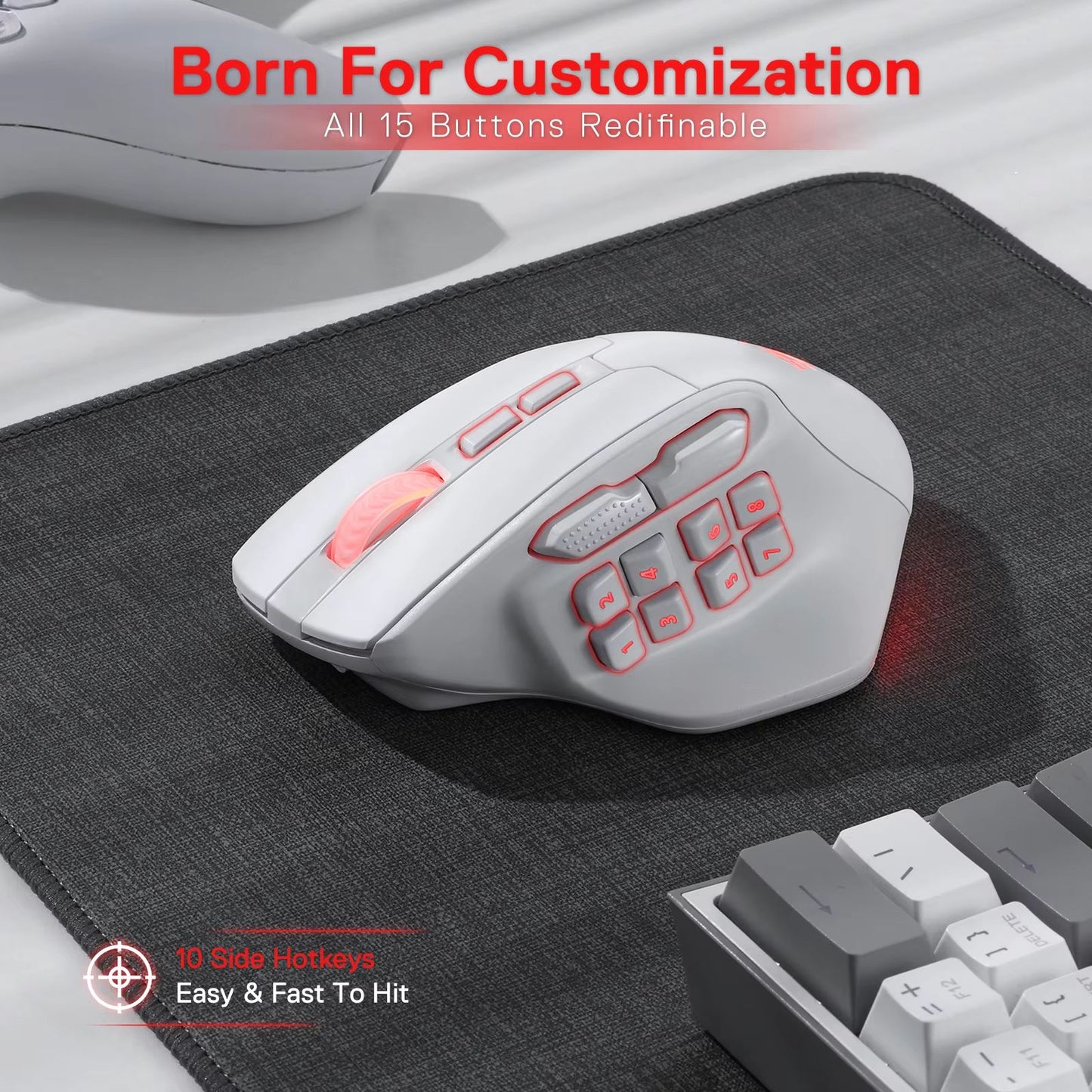 Redragon M811 PRO Wireless MMO Gaming Mouse  15 Programmable Buttons With RGB Backlight  Macro Keys 4