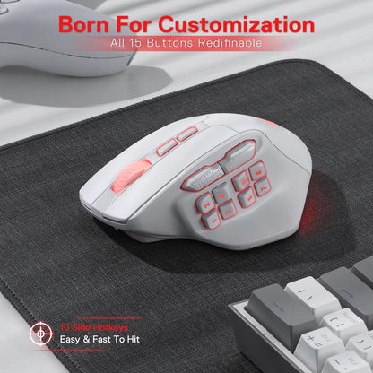 Redragon M811 PRO Wireless MMO Gaming Mouse  15 Programmable Buttons With RGB Backlight  Macro Keys 4