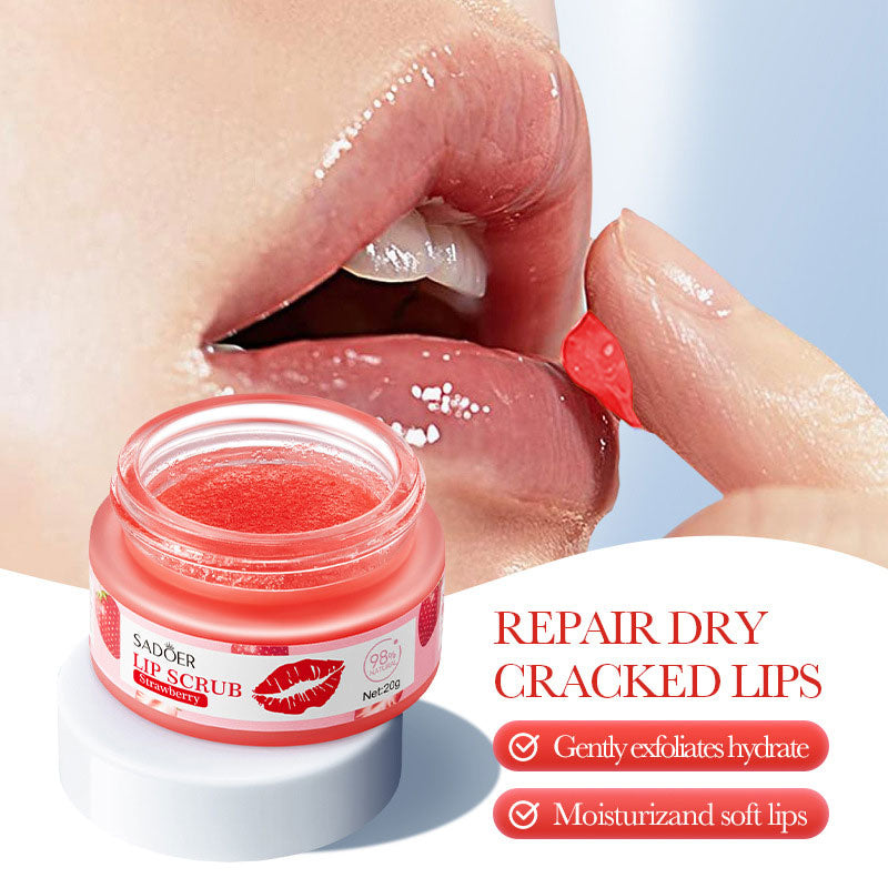 Strawberry Lip Scrub by SADOER Fruit Series, Removes Dead Skin, Moisturizes, Brightens Lip Color, Soft Pink Lips