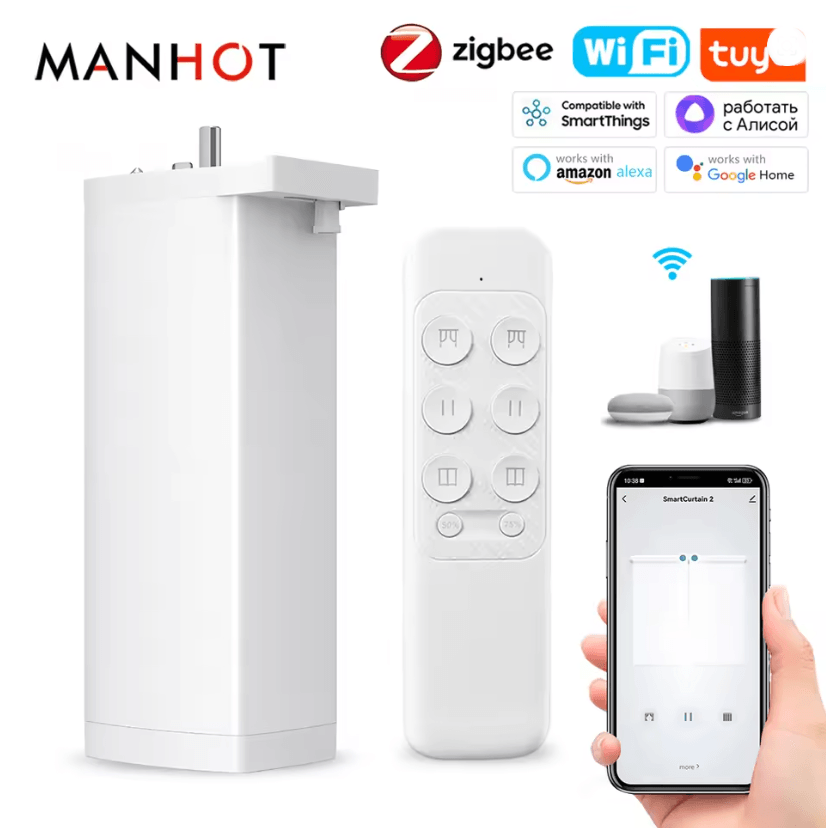 Tuya Smart Zigbee WiFi Curtain Motor Silent Electric Shutter Motor with Remote and App Control