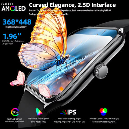 Ultra Thin Smart Watch 196 AMOLED Display  AlwaysOn HD Screen Call Reminder  Fitness Tracking For M 1