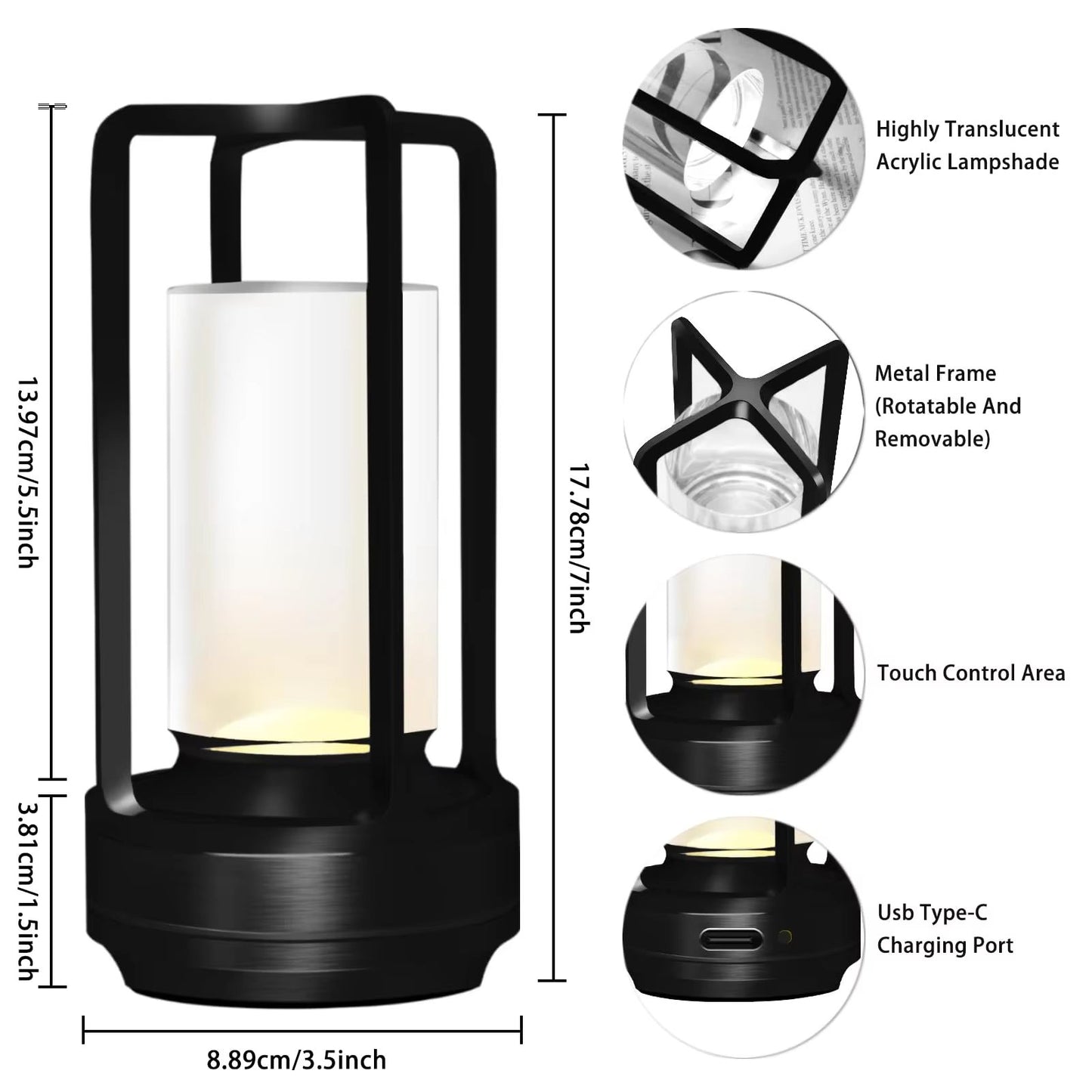 Cordless Table Lamp With Touch Dimming  Rechargeable Retro Metal Light For Bedroom Restaurant Bar A 4