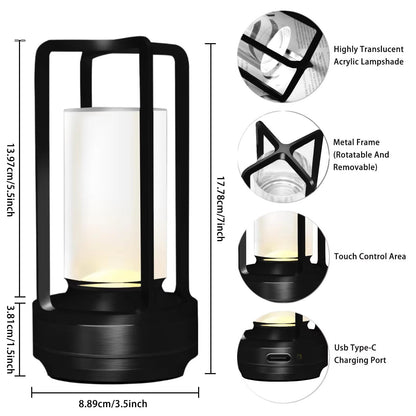 Cordless Table Lamp With Touch Dimming  Rechargeable Retro Metal Light For Bedroom Restaurant Bar A 4